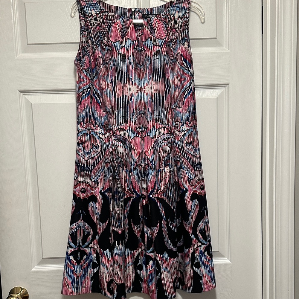 Roz & Ali Pink and Black Patterned Midi Dress
